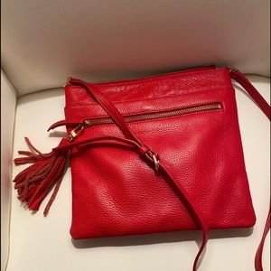 Halogen red pebble leather bag